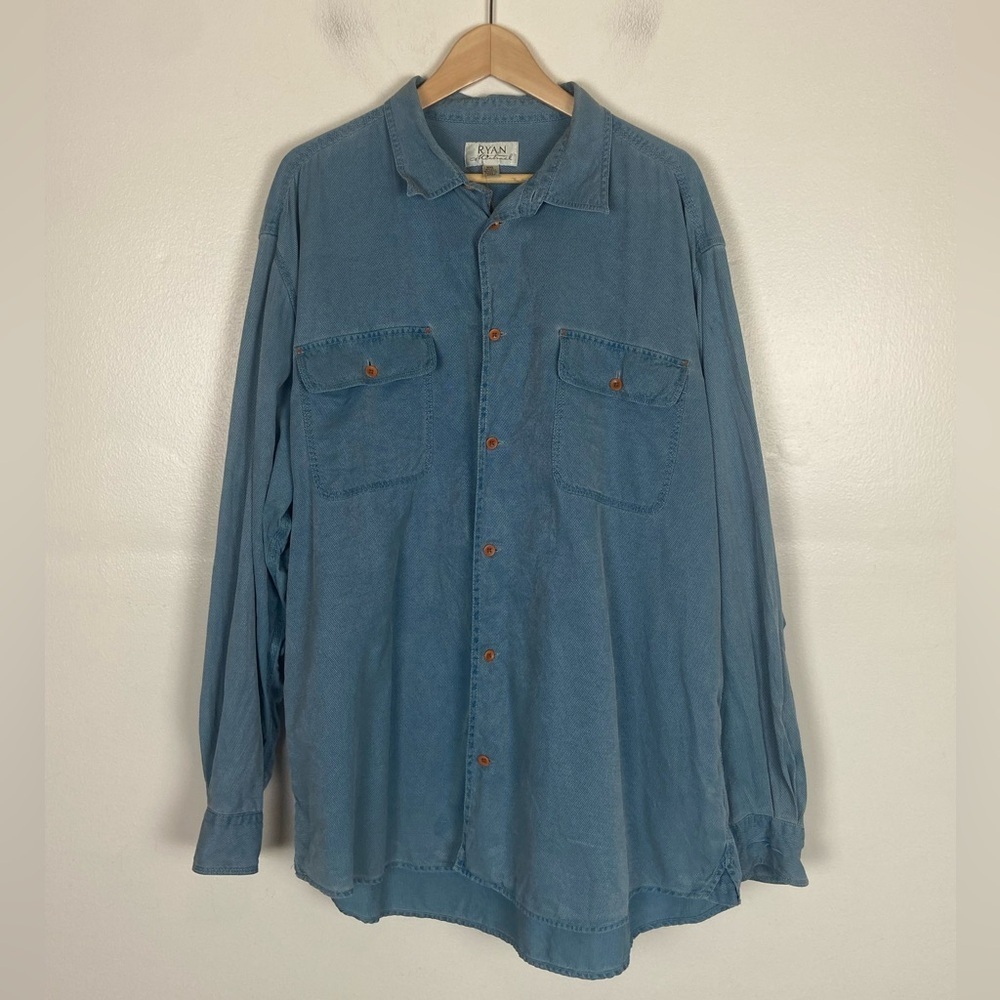 Ryan Michael Men's Silk Blend Button Down Shirt‎ Size XXL Color Blue